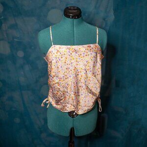 🌸 Satin Floral Ruched Cami – Size M